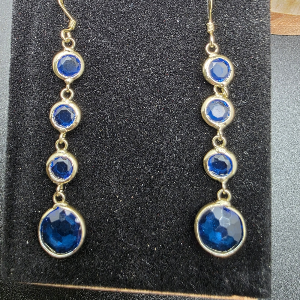 Elegant London Blue and Gold Drop Earrings (1867)
